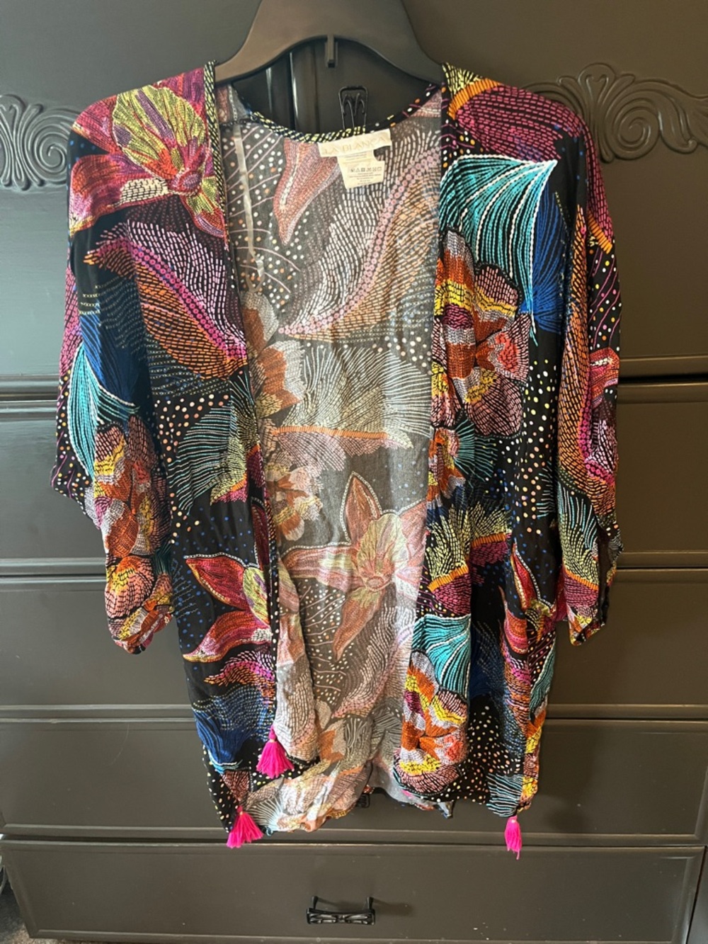 La Blanca Vibrant Floral Kimono coverup with tassels